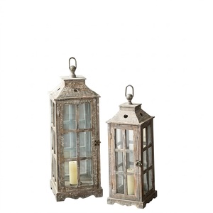 Hot Seller Set Of 2 <b>Large</b> Wooden <b>Lanterns</b> Decorative White Wood Metal Hanging Candle Holder For Indoor Outdoor Home Decor - Product Image 6