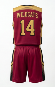 Conjunto de Camiseta de Baloncesto Wildcats para Hombre, Color Granate y Dorado, Sublimado, de Secado Rápido, Corte Atlético, Sin Mangas, Cuello en V, Pantalones Cortos con Cordón Ajustable - Product Image 3