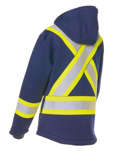Sudadera con capucha reflectante de alta visibilidad para mujer, chaqueta de trabajo con cremallera, algodón y poliéster, informal, industrial. - Product Image 3