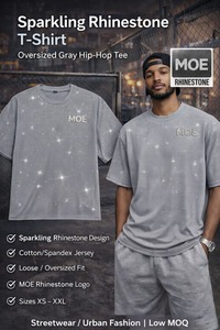 T-shirt personnalisé avec logo, haute qualité, en coton pour homme, style streetwear, avec strass, coupe ample, manches courtes, pour homme - Product Image 4
