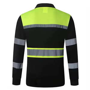 Camiseta Polo de Seguridad Reflectante de Manga Larga de Alta Visibilidad para Hombre, Negra y Naranja, Uniforme de Trabajo de Poliéster - Product Image 4