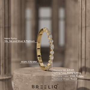 14K Solid Gold Lab Grown Diamond Marquise Round Alternating Ring Elegant Diamond Band Minimal <b>Wedding</b> Stackable Fine Jewelry - Product Image 2