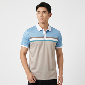 Men's Short Sleeve Color <b>Polo</b> <b>Shirt</b> Knitted Striped Casual Design Regular Fit Light <b>Blue</b> Beige White - Product Image 5