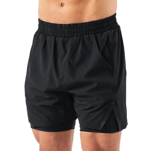 Pantalones Cortos Deportivos 2 en 1 de Algodón para Hombre, de Secado Rápido, con Diseño de Cuadrícula, para Verano, con Logotipo Estampado en la Cintura, OEM - Product Image 1
