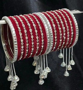High Quality Indian Bridal Bangle Set Jhumki Bangles Imitation Pearl <b>Crystal</b> Rhinestone Punjabi Wedding Dulhan Choora - Product Image 5