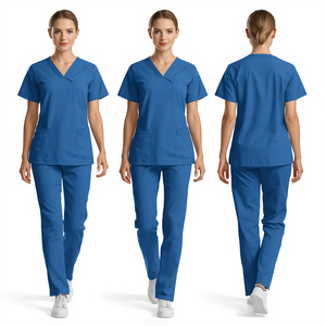 Ensemble d'uniformes médicaux unisexes à col en V avec détection d'aiguilles en Spandex/Polyester et fusion sans couture - Product Image 2