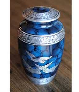 Urna Funeraria de Alta Calidad, Grabada, Estilo Americano Azul, para Cenizas Humanas, de Aluminio, para Adultos - Product Image 3