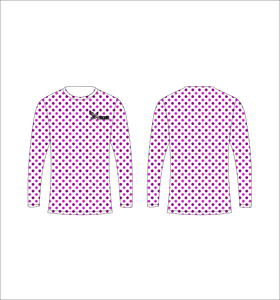 Maillot de sport personnalisé à manches longues en sublimation, léger, avec motif à pois violets – Fournisseur de vêtements en gros - Product Image 1