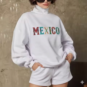 <b>Mock</b> <b>Neck</b> <b>Top</b> and Above Knee Shorts Set for Women Winter Warm Cozy Comfortable Relaxed Fit Stylish Everyday Wear - Product Image 1