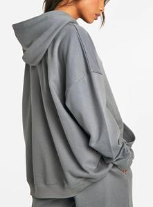 Sudadera con capucha corta informal de color liso con cremallera, estilo vintage Y2K, 345 g/m², para mujer, con logo personalizado, venta al por mayor, para otoño - Product Image 2