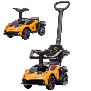 Passeggino 2-in-1 arancione per bambini con licenza, con funzione di spinta, vano portaoggetti, clacson, suono motore e volante - Giocattoli e deambulatori - Product Image 1