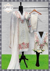 สวมใส่ชาติพันธุ์ฤดูหนาว: georgette shalwar kameez กับด้านล่างผ้าไหมดิบ, เย็บปักถักร้อย khatli, และ dupatta หนักใน4สีที่สวยงาม - Product Image 6