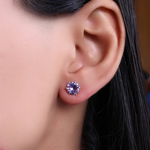 Rajasthani Style Handmade Amethyst <b>Stud</b> <b>Earrings</b> 925 Sterling <b>Silver</b> Stylish Jewellery For Women And Girl Wear In Wedding Party - Product Image 1