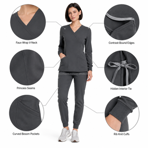 Ensemble de tenue médicale classique sans logo, coupe ajustée, tissu extensible quadridirectionnel, pantalon cargo jogger pour personnel médical et privé - Product Image 5