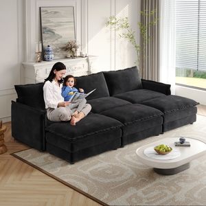 Cómodo Sofá de 3 Plazas en Tela de Pana con 3 Reposapiés Móviles, Asiento Profundo Extra Grande, Tapicería Reclinable para Sala de Estar - Product Image 1