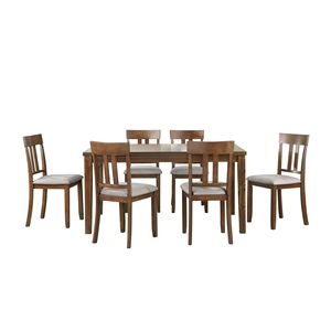 Set da Pranzo in Stile Transizionale 7 Pezzi, Finitura Ciliegio, Tavolo da Pranzo e 6 Sedie Laterali con Sedili Imbottiti in Tessuto Texturizzato - Product Image 2