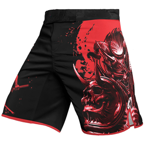 Men's Black MMA <b>Shorts</b> Red Samurai And Skull Print Quick Dry Mixed Martial Arts Fight Wear Regular Fit Practice <b>Grappling</b> <b>Shorts</b> - Product Image 2