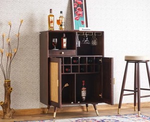 Dark Walnut Bar <b>Cabinet</b> <b>Wine</b> <b>Storage</b> Console Drinks Organizer with Hanging Rail and Display Shelf - Product Image 1