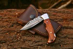 Couteau pliant à lame droite en cuivre Damas, fait main, ODM, couteau de poche, manche en bois de rose, Bushcraft, extérieur, EDC - Product Image 4