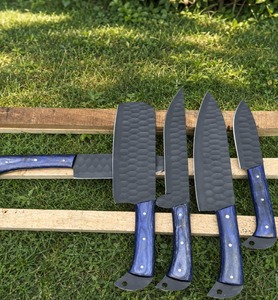 Ensemble de 5 couteaux en acier Damas, manche bleu, lame martelée, couteaux de cuisine à bord droit - Product Image 6