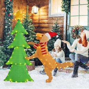 Albero di Natale Luminoso in Tinsel da 120 cm con Cane Goldendoodle in Peluche, Decorazioni Natalizie Festive - Product Image 5