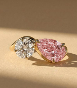 Pink Pear & Round Cut Diamond Toi Et Moi Ring in Yellow Gold Unique Engagement Ring for Women Luxury Lab Grown Diamond Jewelry - Product Image 2
