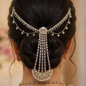 Élégant couvre-chignon en pierres Kundan pour femmes - Accessoire de mode en alliage - Product Image 1