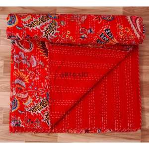 Couette vintage en coton Kantha de Bangale, couette artisanale indienne Kantha Gudari, couette de lit réversible en patchwork imprimé 100% coton - Product Image 4