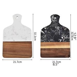 Tabla de cortar de madera de acacia personalizada para cocina con mango de madera de mármol, bandejas para servir carne y queso, logotipo grabado con láser - Product Image 4