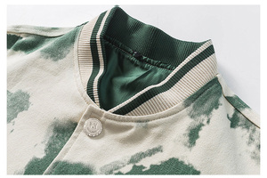Men's Green Tie-<b>Dye</b> PU Varsity Jacket With Leather Sleeves Front Logo Casual Autumn Wear - Product Image 6