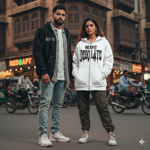 REXFIT SPORTS Sudaderas con Capucha y Cremallera para Hombre, Tallas Grandes, Estilo Urbano, Lavado Ácido Desgastado, Hombro Caído, Casual - Product Image 4