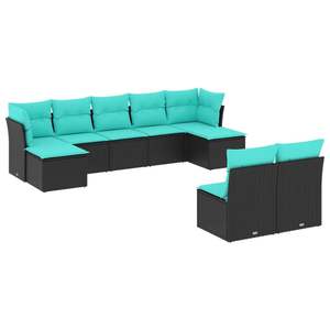 Conjunto de Sofá de Jardín de Ratán PE Negro y Azul con Acero con Recubrimiento en Polvo, Muebles de Exterior Elegantes - Product Image 2