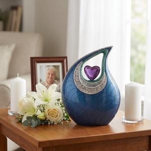 Engraved Tear Drop Cremation Urn Metal <b>Ashes</b> Memorial Vessel Purple Heart Decorative Adult <b>Keepsake</b> - Product Image 3