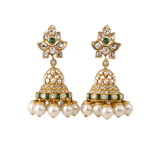 One Gram Gold Lakshmi Style Jhumka Earrings with Natural Freshwater Pearls for Wedding & Gift - Product Image 2