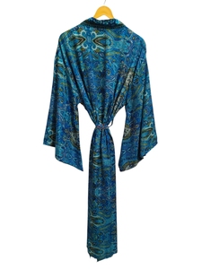 ชุดคลุมยาวระดับข้อเท้า ผ้าไหมหลากสี ชุดนอน ชุดคลุมสไตล์อินเดีย วินเทจ ผ้าไหมซารีรีไซเคิล คิโมโน - Product Image 4