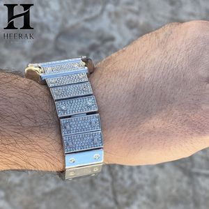 Montre pour homme en argent avec diamants incrustés, cadran carré, aiguilles bleues et chiffres romains allongés, style Santos, montre-bracelet personnalisée Hip Hop - Product Image 5