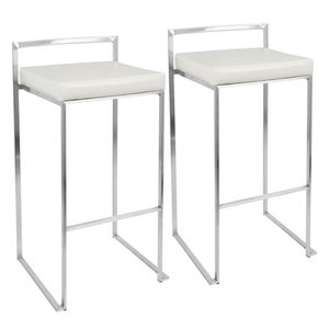 เก้าอี้บาร์แบบซ้อนได้รุ่นฟูจิร่วมสมัยจากฟูจิชุดหนังเทียมสีขาว 2 ตัว - Product Image 1