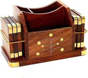 Posavasos de madera hechos a mano y personalizados para té y café, con moldeado de latón multiusos, de Universal Overseas. - Product Image 1