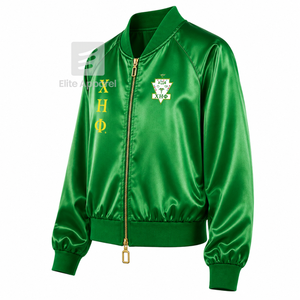 Veste en satin respirant personnalisée Chi Eta Phi Sorority avec logo brodé sur le devant, vert et jaune, manches longues pour femme - Product Image 2
