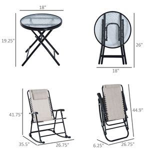 Set di 3 pezzi bianco crema per esterni Set di mobili da giardino a dondolo bistrot sedie pieghevoli con tavolino in vetro per giardino giardino - Product Image 3