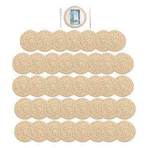 Hot Selling Natural Best Seller Set Of 40 <b>Hand</b>-Woven Water Hyacinth Placemats, Round <b>Heat</b>-Resistant Table Mats For Dining - Product Image 4