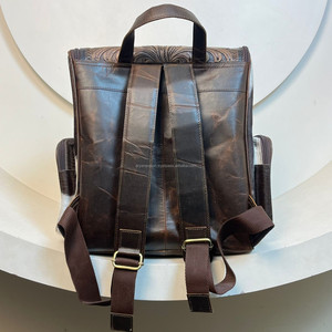 New Production 2025 Hand Tooled Leather Multifunctional Diaper <b>Bag</b> Large Luxury Real Cowhide Travel Work <b>Bag</b> Backpack for Unisex - Product Image 5