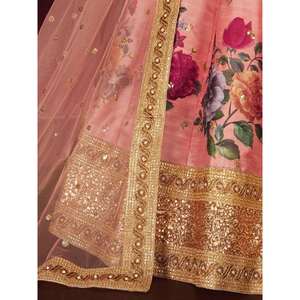 Ropa de boda de seda de Banglori con estampado floral de melocotón Lehenga Choli - Product Image 2