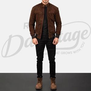 Blouson Bomber de Luxe en Daim Cacao Foncé pour Homme, Veste Minimaliste Sans Col, Manteau en Cuir Véritable de Chèvre, Vente en Gros - Product Image 6