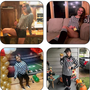 Maillot d'arbitre à manches longues rayé noir et blanc pour femme avec fermeture éclair, col rabattable, tissu respirant, vêtements de football - Product Image 6