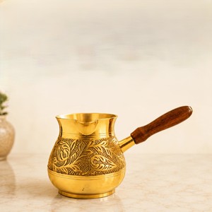 Traditional <b>Turkish</b> Coffee Cezve With Wooden Handle Decorative Design - Product Image 4