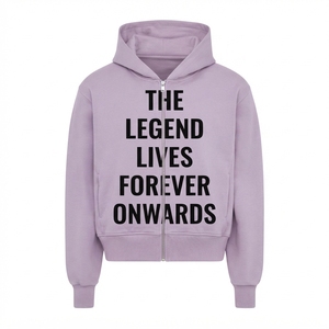 The Legend Lives Forever Onwards Text Print Lavender Zip Up Hoodie Sweat-shirt surdimensionné pour hommes - Product Image 1