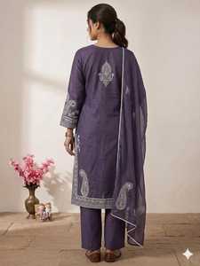 Salwar Kameez de algodón morado para mujer con bordado y dupatta, ropa tradicional informal para adultos - Product Image 3