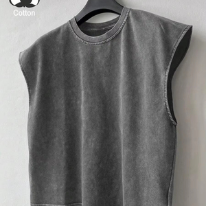 High Street Men's 100% Cotton Breathable Eco-Friendly Tank Top Vintage <b>T</b>-Shirt Sleeveless Design Solid Color Print Logo <b>Back</b> - Product Image 1