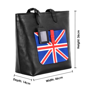 Sac fourre-tout en cuir de vachette véritable noir pour femme avec applique drapeau britannique, sac à bandoulière décontracté grande capacité pour usage quotidien OEM ODM - Product Image 6